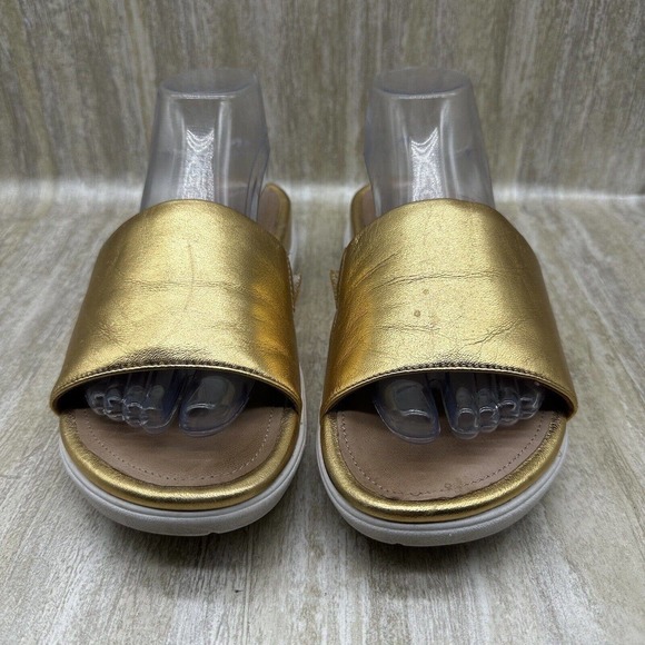 FitFlop Luxe Loosh Slide Sandals Womens‎ 8 Metallic Gold Leather Slip On Shoes - Picture 3 of 12